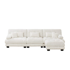 Luxury Modular Sectional Sofa Couch,Oversized L Shaped Cloud Couch for Living Room,Deep Seat Sofa Couch with Convertible Ottoman,Chenille White