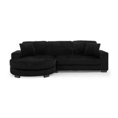 Corduroy Tufted Upholstered Sleeper Sectional Sofa, L-Shaped Modular Convertible Sofa , The arc-shaped footstool can be placed freely on the left and right-Black