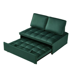 Convertible sleeping sofa bed, modern velvet fabric double seat sofa bed, sleeping sofa bed with 2 backs and detachable backs, backs, suitable for living room bedroom(GREEN)