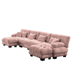Free Combination Modular Sectional Sofa,U Shaped Couch for Living Room, 4-Seater Comfy Cloud Couch with 2 Ottomans, Chenille Pink