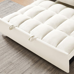 55.1-inch 3-in-1 convertible sofa bed, modern velvet double sofa Futon sofa bed with adjustable back, storage bag and pillow, for living room, bedroom (Off white)