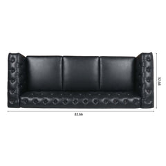 Traditional Black PU 3-Seater Sofa with Removable Cushions and Birch Legs, 83.66 Inch Width