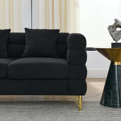 81 Inch Oversized 3 Seater Sectional Sofa, Living Room Comfort Fabric Sectional Sofe-Deep Seating Sectional Sofa, Soft Sitting with 3 Pillows for Living Room,Bedroom,Office, Black teddy(W834S00035)
