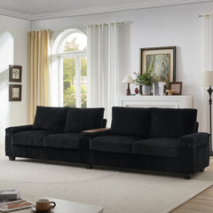 Modern 4-Seater Corduroy Sofa Couch with USB Ports and Hidden Storage in Black