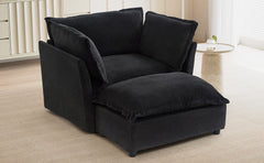 Modern Armchair Sofa 47' Cozy Upholstered Sofa Chair with Movable Ottoman, Black Chenille, Wide Seat & Curved Armrests