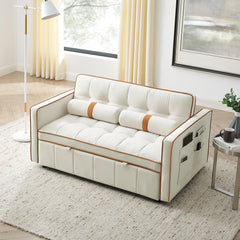 Modern 55.5' Pull Out Sleep Sofa Bed 2 Seater Loveseats Sofa Couch with side pockets, Adjsutable Backrest and Lumbar Pillows for Apartment Office Living Room