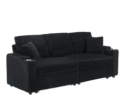 80-inch two-in-one folding sofa, foldable hidden lying function, corduroy fabric, equipped with cup holder and pillow, easily adapts to the living room space, black