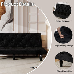 Sofa-to-Bed Evolution: 66' Black Velvet Sofa Bed Transforms Seamlessly, Ideal for Family Living Rooms, Apartments, and Bedrooms