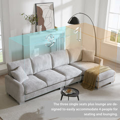 Modern Oversized L-shaped Sectional Sofa with Chaise and Free Pillows, Chenille Fabric, 119*55 Inches, Light Gray