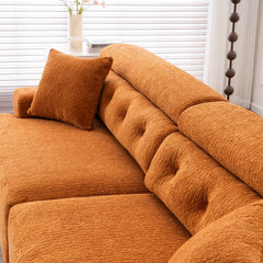 LY-029 Reconfigurable 4-Seater Sectional Sofa with Wood Grain Chenille Fabric, Amber Orange Modular Sofa with 2 Pillows, High-Density Sponge Couch for Living Room & Apartment