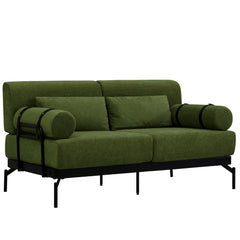 Modern Loveseat Sofa 2-Seater with USB Ports, Cylindrical Armrests, Green Chenille, 59 Inch