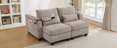 Convertible Chaise Lounge 63' Loveseat Sofa Bed with USB Ports, Cup Holders, Phone Holder, Storage, Brown Corduroy