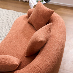 LY-025S Coral Curved Loveseat: Compressed No Assembly, Chenille Small Sofa, 30D Sponge, Compact for Apartments, 65' L, 300Lbs, 3 Pillows