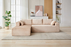 Compression Sectional Couch with Comfy Chaise, Boneless L Shape Sofa with Deep Seat, Minimalist Modular Couches Sleeper for Living Room Bedroom Apartment Lounge,corduroy,Beige