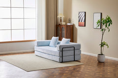 Floor Couch,Compression Sofa,Convertible Floor Sofa Bed-with Pillow Back Support Armrest,Comfy Futon Couch Lounge Sleeper Bed,Chenille fabric,for Living Room Bedroom (LIGHT-BLUE)