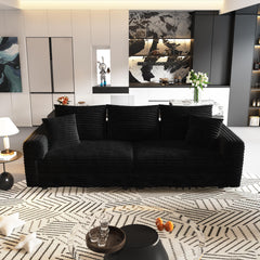 82.7 ' Plush Corduroy 3-Seat Sofa,Modern Comfy Upholstered Sofa Cloud Couch,Deep Seat Couches with Soft Pillows,Convertible Deep Seat Sofa Lounge Chair for Living Room Bedroom,Apartment,Office,Black