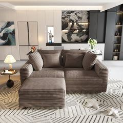 102.4 'Plush Corduroy 4-Seat Sofa,Modern Comfy Upholstered Sofa Cloud Couch,Deep Seat Couches with Soft Pillows and Movable Ottoman,Convertible Sofa Lounge Chair,for Living Room,Apartment,Office,Camel