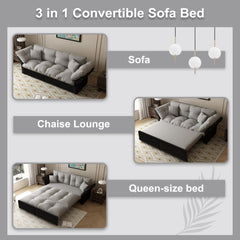 74.8' Queen Pull Out Sofa Bed, 3-in-1 Convertible Sleeper Tufted Sofa with 2 Soft Pillows,Multi-Functional Velvet Loveseat Bed,Grey(New Sku:W1885S00170/W1885S00218)