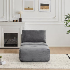 Modern Memory Foam Compressed Sofa,Single Chaise Longue for Living Room,Pet-Friendly Cloud Modular Sectional Sofa,Corduroy Fabric,Movable Ottoman,No assembly required,Grey