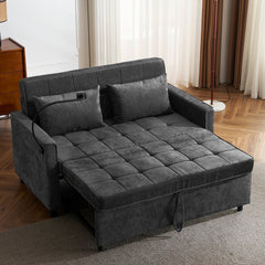 Contemporary 56.9' Loveseat Sofa Bed Sleeper with Reversible Backrest, Side Pockets, USB Ports, Phone Holder, Black Chenille