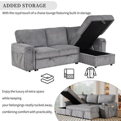 U_STYLE Upholstery Sleeper Sectional Sofa with Storage Bags and 2 cup holders  on Arms