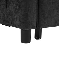 Contemporary 56.9' Loveseat Sofa Bed Sleeper with Reversible Backrest, Side Pockets, USB Ports, Phone Holder, Black Chenille