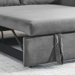 55' Modern Convertible Sofa Bed with 2 Detachable Arm Pockets, Velvet Loveseat Sofa with Pull Out Bed, 2 Pillows and Living Room Adjustable Backrest, Grid Design Armrests