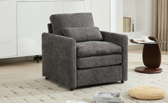 Cozy Upholstered Armchair with Double Cushion in Grey Chenille, 31.9 Inches