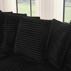 Corduroy Tufted Upholstered Sleeper Sectional Sofa, L-Shaped Modular Convertible Sofa , Can freely change the position of the footrests-Black(Assembly is required)
