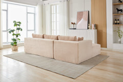 Compression Sectional Couch with Comfy Chaise, Boneless L Shape Sofa with Deep Seat, Minimalist Modular Couches Sleeper for Living Room Bedroom Apartment Lounge,corduroy,Beige