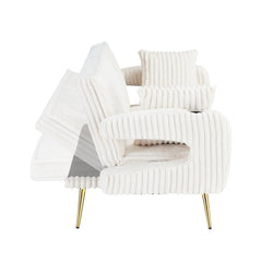 74.01 inch straight corduroy sofa bed with pillows, adjustable in three levels, designed in a minimalist style, suitable for use in living rooms and study rooms.White