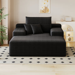 Modern Sofa bed  lounger for moviebonus room,No Assembly Required,Black(Plush Corduroy Fabric)