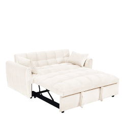 65'3-in-1 foldable large size sofa bed, modern velvet double sofa, sofa bed with adjustable back, storage bag and pillow, suitable for living room, bedroom (beige)
