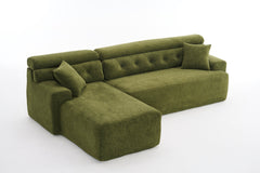 105' Modula Compression Sponge L-Shaped, Chesterfield-Inspired Design, No-Assembly Chenille Couch, 30D High-Density for Living Room, Bedroom, Apartment.Green.