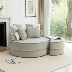 Modern Oversized Blue Round Barrel Accent Chair with Ottoman - Velvet Upholstered Lounge Armchair with 5 Pillows for Living Room or Bedroom