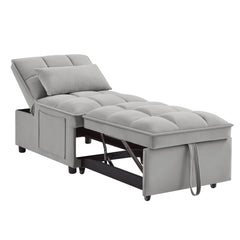 4 in1 Multi-Function Single Sofa Bed with Storage Pockets,Tufted Single Pull-out Sofa Bed with Adjustable Backrest and Pillows ,Convertible  Chaise Lounge,Gray