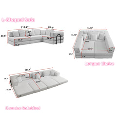 Oversized Upholstered Sectional Sofa Couch Set, Modular 118.2 ' L Shaped Floor Living Room Sofa Set With 6 Pillows, DIY Combination Sofa Couch for living rooms, apartments,bedrooms, Black