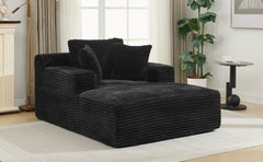 Modern Black Corduroy Chaise Lounge Sofa Bed with Removable Pillows, 48.8' Upholstered Sleeper Sofa