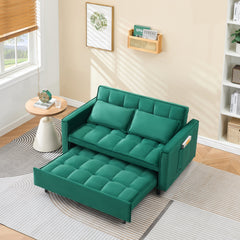 55-inch Green velvet sofa bed, elegant and convenient, with storage pockets, cleverly interpreting the three-in-one conversion