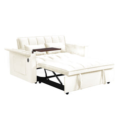 55.5 '3-in-1 foldable sofa bed, modern velvet double sofa, sofa bed with adjustable back, storage bag and pillow, hidden living room laptop desk with USB port, suitable for living room, bedroom(BEIGE)