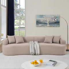 Curved Modular Sectional Sofa in Lamb's Wool Fabric, Modern Minimalist Style, Compressed (No Assembly Required), Comfy for Living Room & Bedroom - Brown