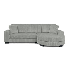 Corduroy Tufted Upholstered Sleeper Sectional Sofa, L-Shaped Modular Convertible Sofa , The arc-shaped footstool can be placed freely on the left and right-Gray