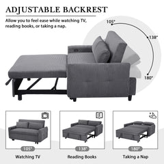 Modern Convertible Pull-out Sofa Bed with USB Ports, Dark Grey Corduroy, 57.48'