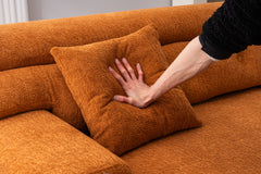 LY-029 Reconfigurable 4-Seater Sectional Sofa with Wood Grain Chenille Fabric, Amber Orange Modular Sofa with 2 Pillows, High-Density Sponge Couch for Living Room & Apartment