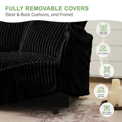 Slip-covered Armchair with 1 Big Back Cushion and 2 Big Toss Pillows, Single Deep Seat Comfy Single Couch Sofa Multiple Large Soft Pillows, Black Corduroy Fabric
