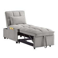 4 in1 Multi-Function Single Sofa Bed with Storage Pockets,Tufted Single Pull-out Sofa Bed with Adjustable Backrest and Pillows ,Convertible  Chaise Lounge,Gray