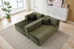 Compression Sectional Couch with Comfy Chaise, Boneless L Shape Sofa with Deep Seat, Minimalist Modular Couches Sleeper for Living Room Bedroom Apartment Lounge,corduroy,Green