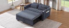 Convertible Sofa Bed Loveseat with USB Ports, Side Pockets, Cup Holders, and Phone Holder in Blue Grey Bella Fabric, 55.9'