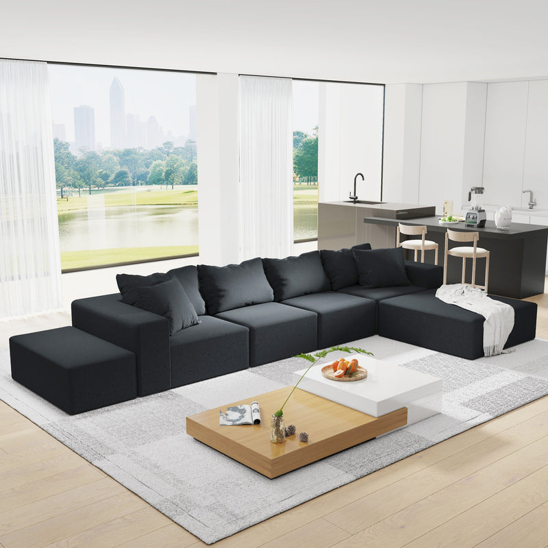 Modern Upholstered Sectional Sofa Couch Set,Modular 132' L Shaped Sectional Living Room Sofa Set With 6 Pillows,Free Combination Sofa Couch for Living Room,Bedroom
