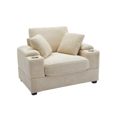 [VIDEO/New]Corduroy Upholstered Chaise Lounge Sofa with Handrail storage ,Movable ottoman,Cupholders,Detachable Cushions Deep Seat for Living Room Office,3 colour